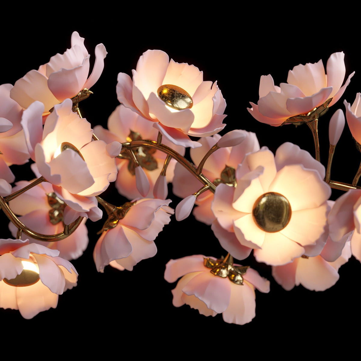 Blush Peony Branch Chandelier chandelier in a tall interior