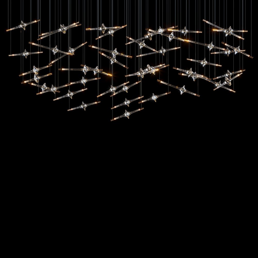 Orvane Crystal Orbit Scatter Pendant chandelier in a tall interior