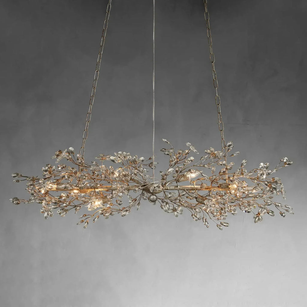 Crystal Flowers Fiore Linear Chandelier by Bling Lighting Studio