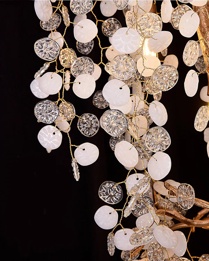 Modern Unique Artistic Flower Brass Branch Semi-flush Mount Chandelier for Living Room/ Hallway/ Entryway/ Staircase by Bling Lighting Studio