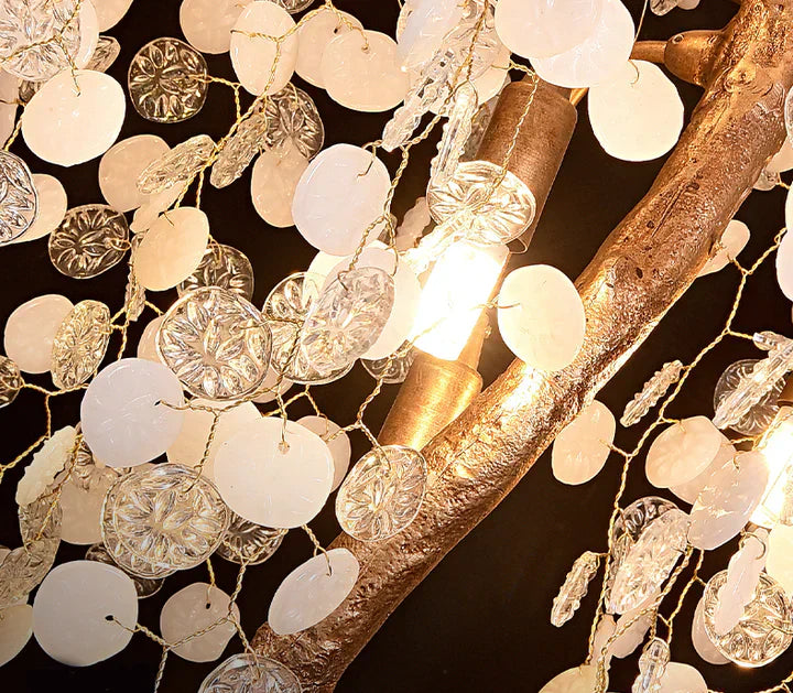 Modern Unique Artistic Flower Brass Branch Semi-flush Mount Chandelier for Living Room/ Hallway/ Entryway/ Staircase by Bling Lighting Studio