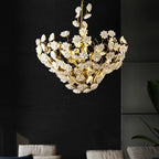 Brass and Ceramic Flower Art Chandelier Post Modern Light Luxury Style for Living and Dining Areas by Bling Lighting Studio