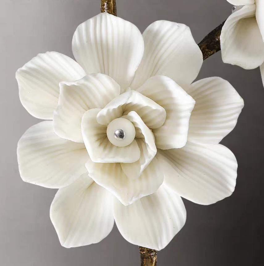 Brass and Ceramic Flower Art Chandelier Post Modern Light Luxury Style for Living and Dining Areas by Bling Lighting Studio