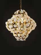 Brass and Ceramic Flower Art Chandelier Post Modern Light Luxury Style for Living and Dining Areas by Bling Lighting Studio