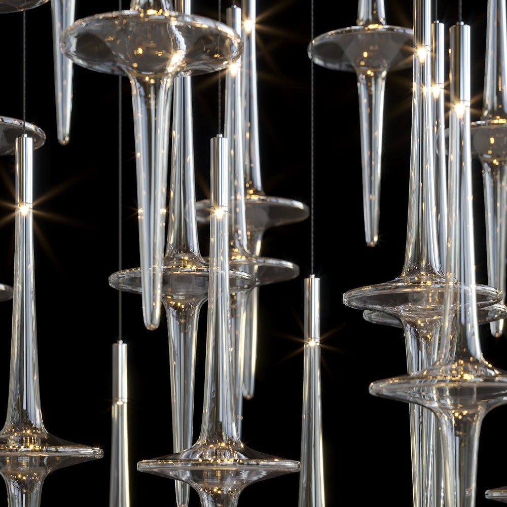 Crystal Spire Rain Chandelier chandelier in a tall interior