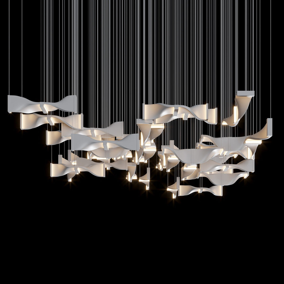 White Ribbon Wave Chandelier chandelier in a tall interior