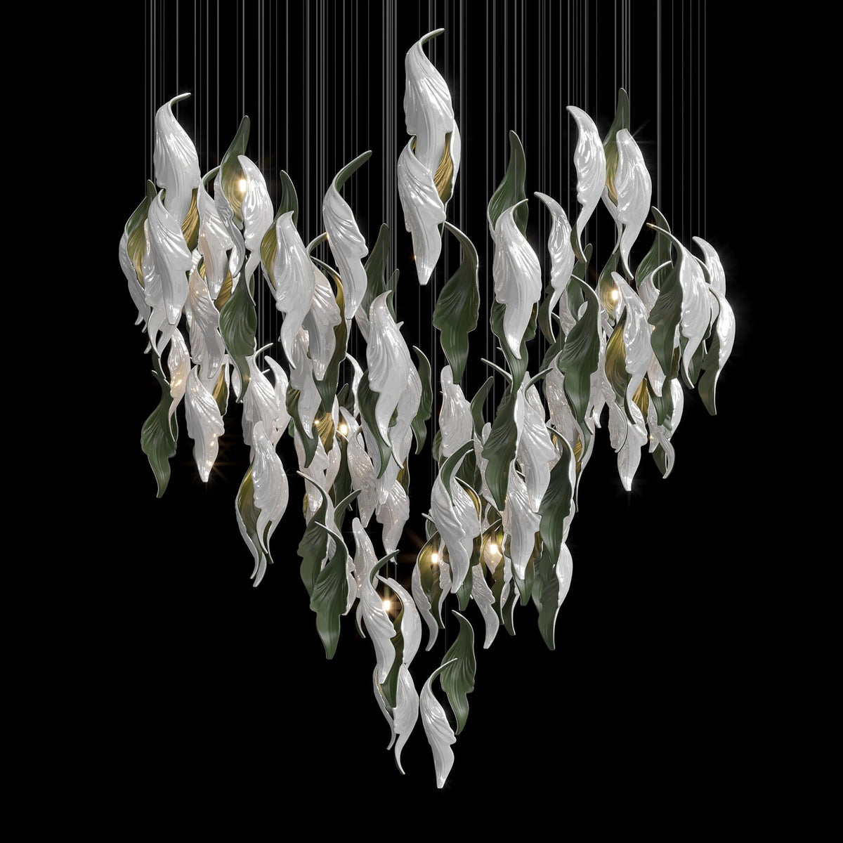 White Calla Veil Chandelier chandelier in a tall interior