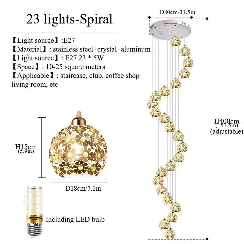 Modern Stainless Steel Petal Chandelier for Staircase