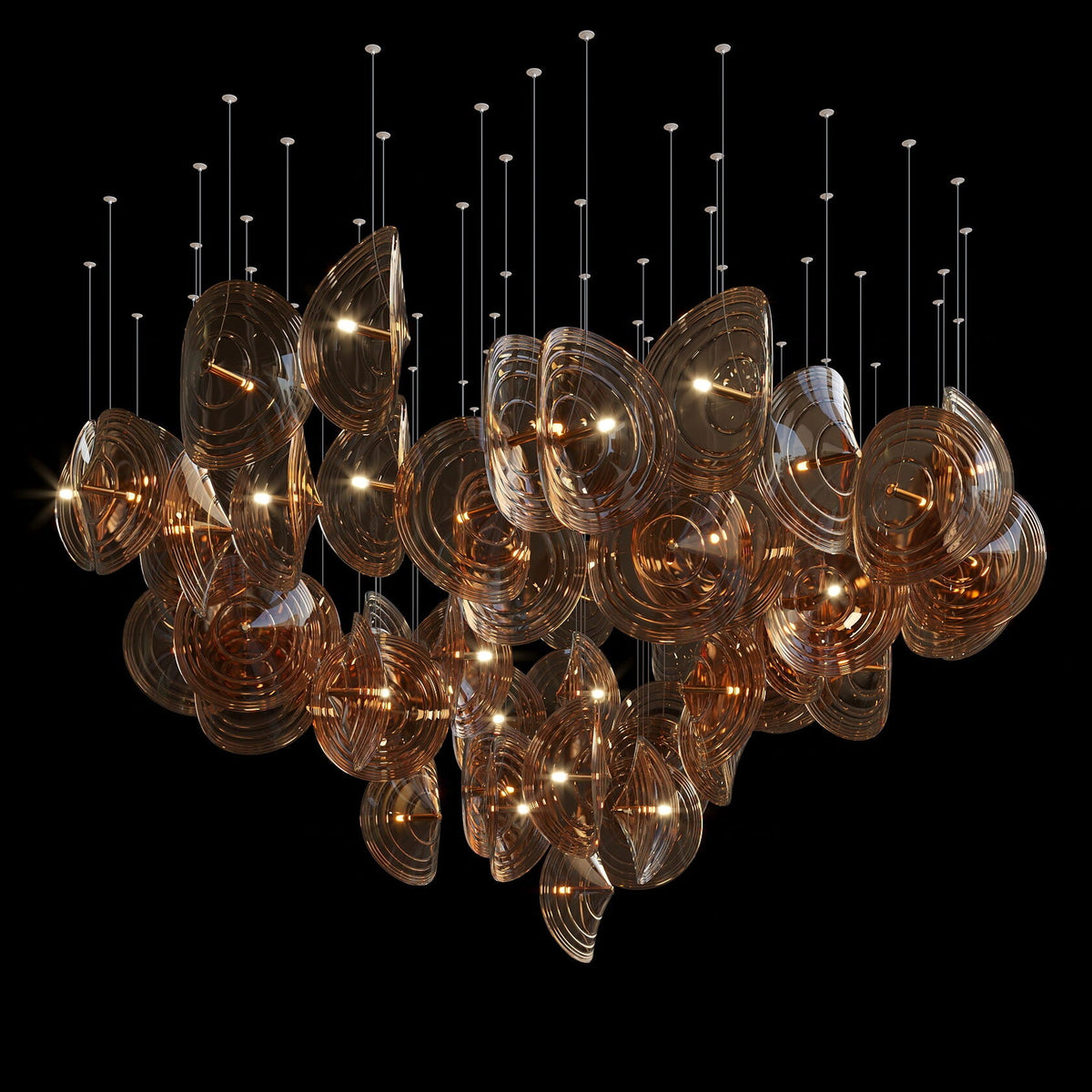 Clear Ripple Disc Cluster Chandelier chandelier in a tall interior