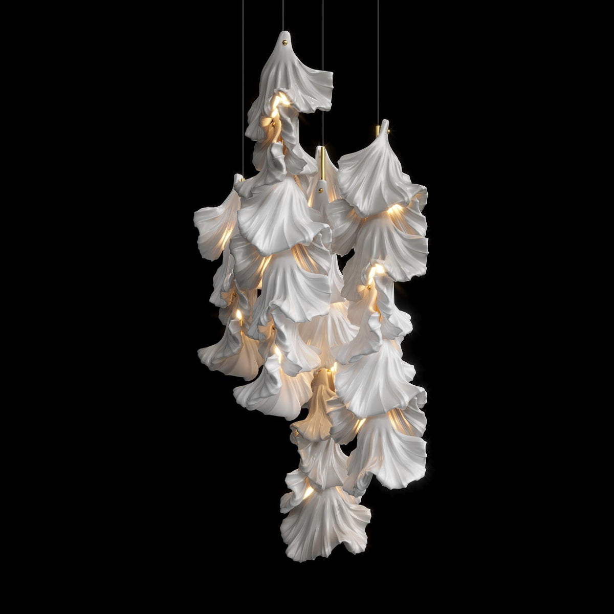Ivory Petal Cascade Chandelier chandelier in a tall interior