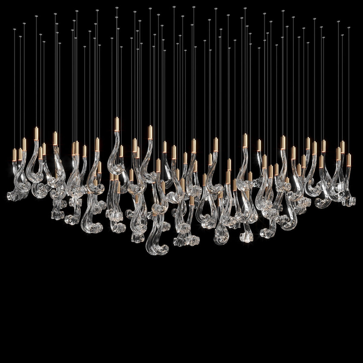 Crystal Scroll Cascade Chandelier chandelier in a tall interior