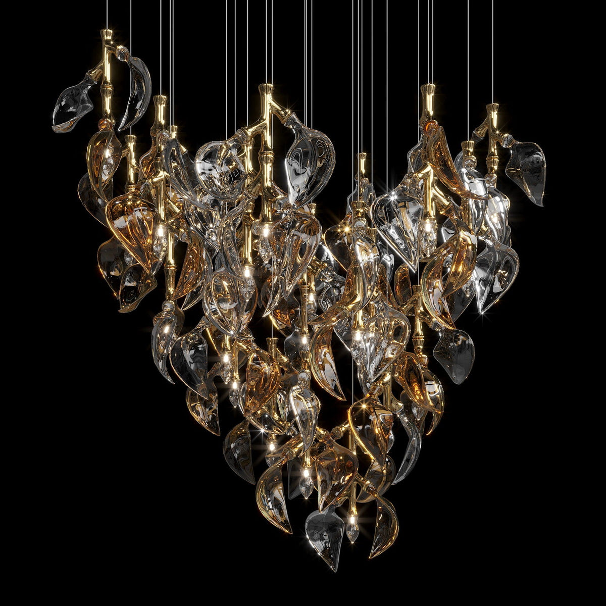White Calla Cascade Chandelier chandelier in a tall interior