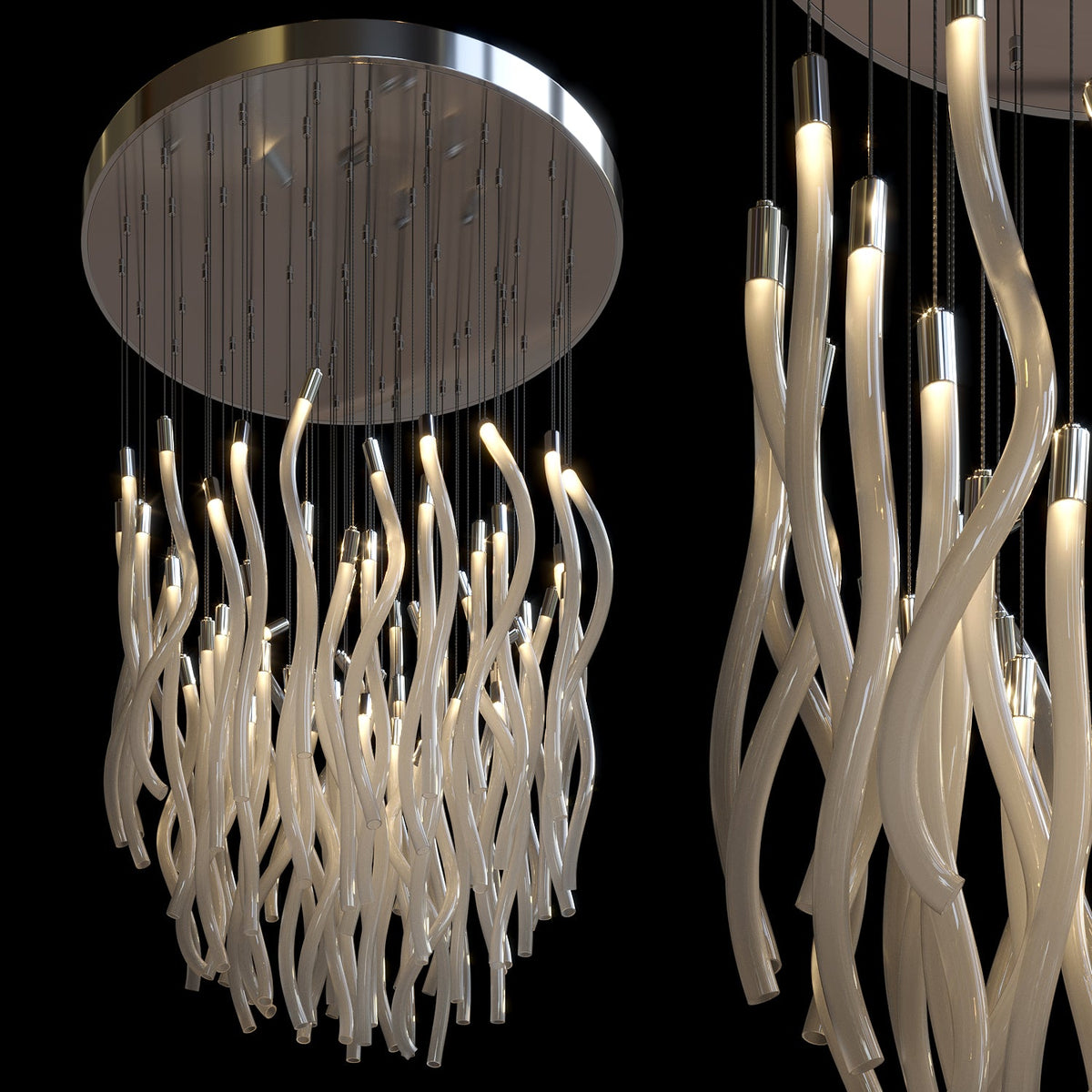 Ivory Tube Fringe Chandelier chandelier in a tall interior