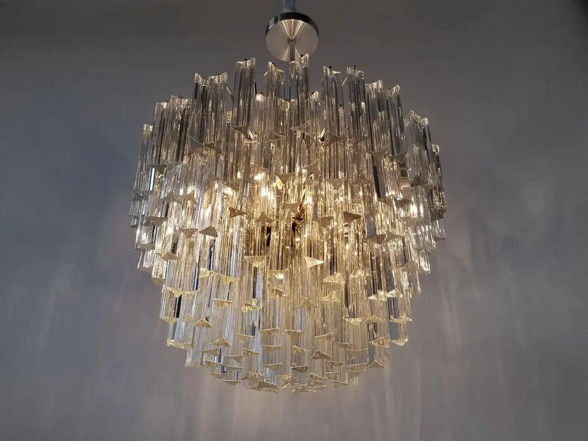 Signed Camer Eight-Tier Glass Prism Chandelier, 1960s, Italia chandelier in a tall interior
