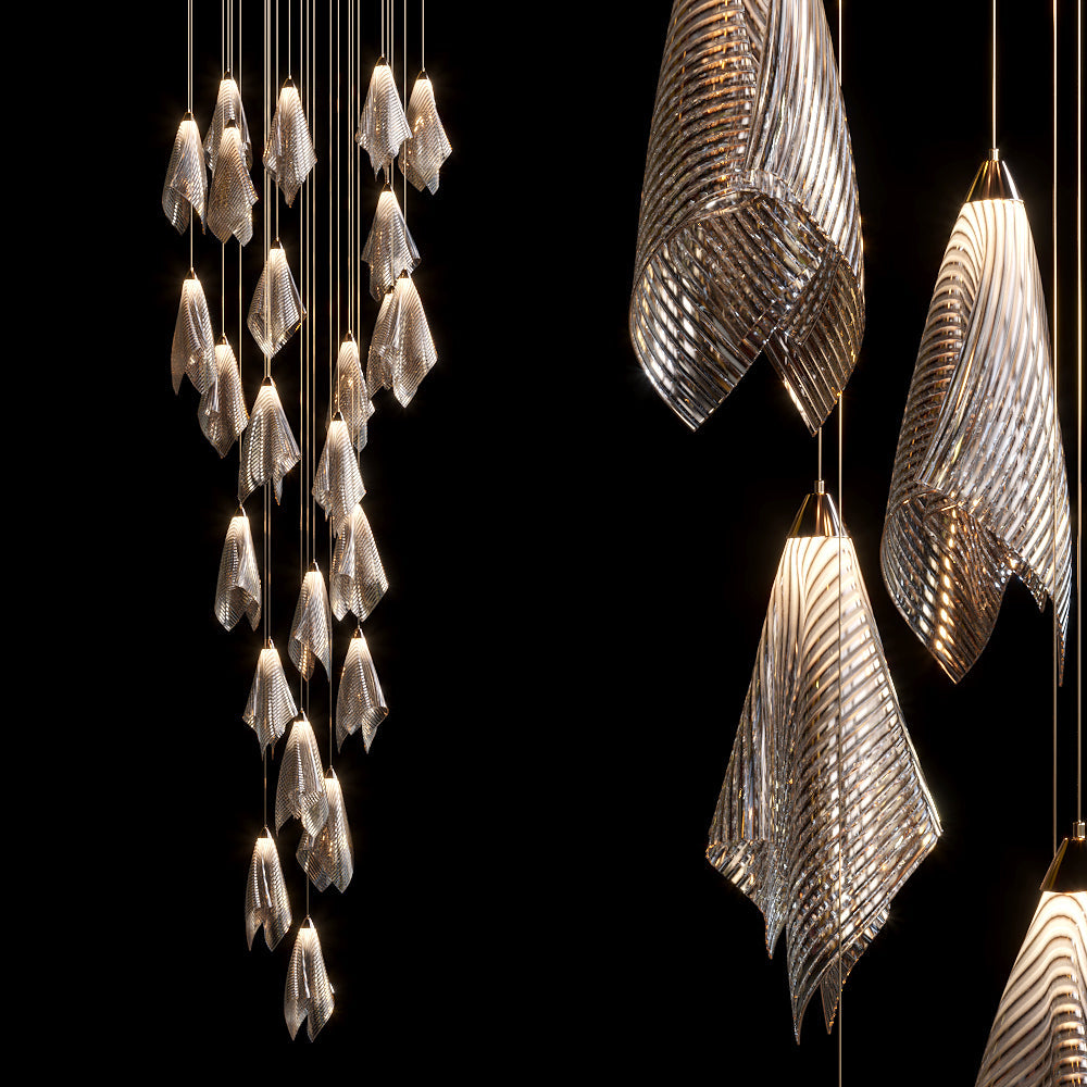 Velora Crystal Mesh Fold Chandelier chandelier in a tall interior