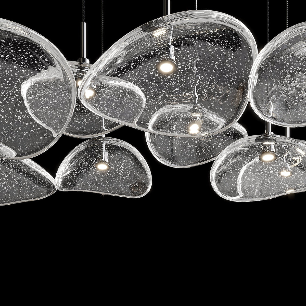 Bubble Glass Pebble Cascade Chandelier chandelier in a tall interior