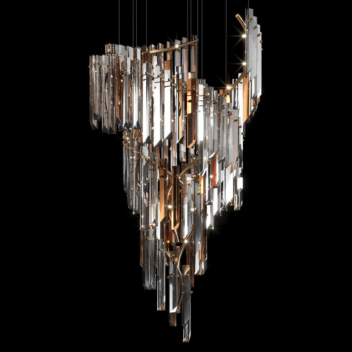 Crystal Prism Waterfall Chandelier chandelier in a tall interior
