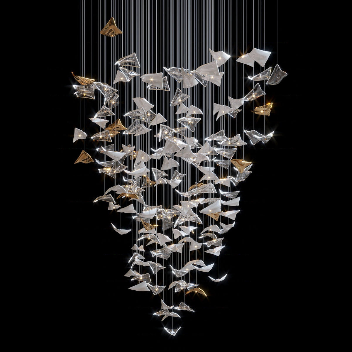 Manta Cloud Cascade Chandelier chandelier in a tall interior