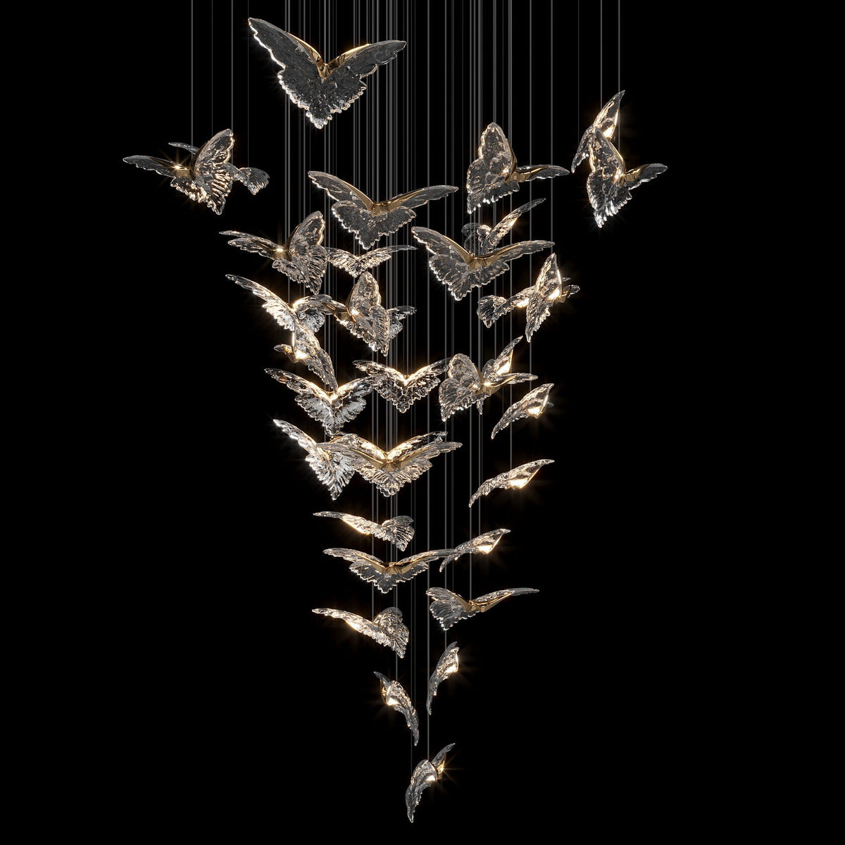 Crystal Butterfly Flight Chandelier chandelier in a tall interior