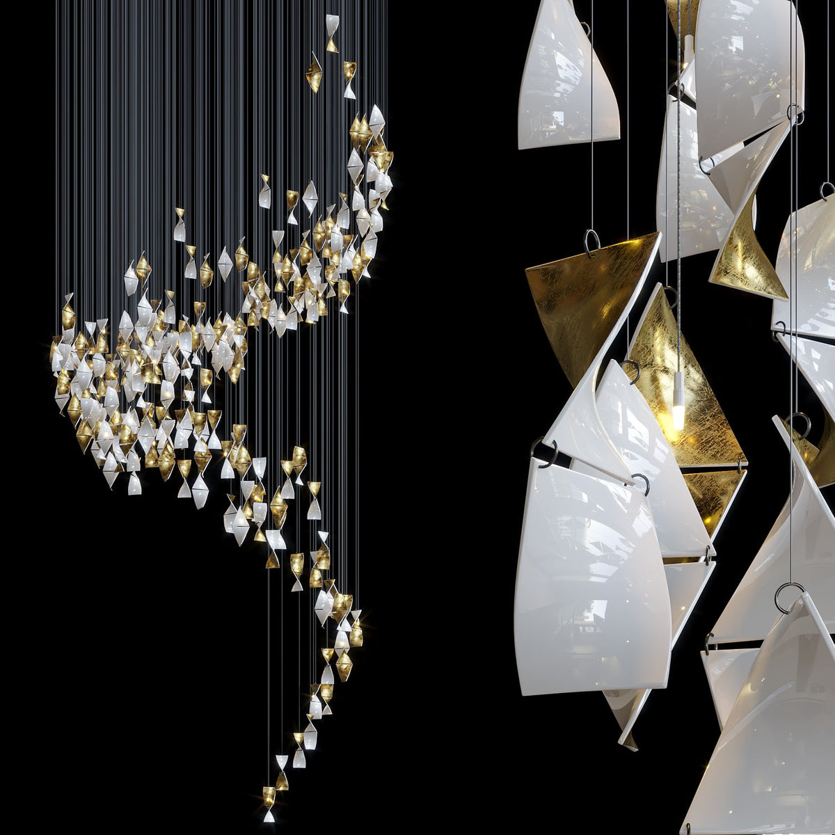 White Gold Diamond Cascade Chandelier chandelier in a tall interior