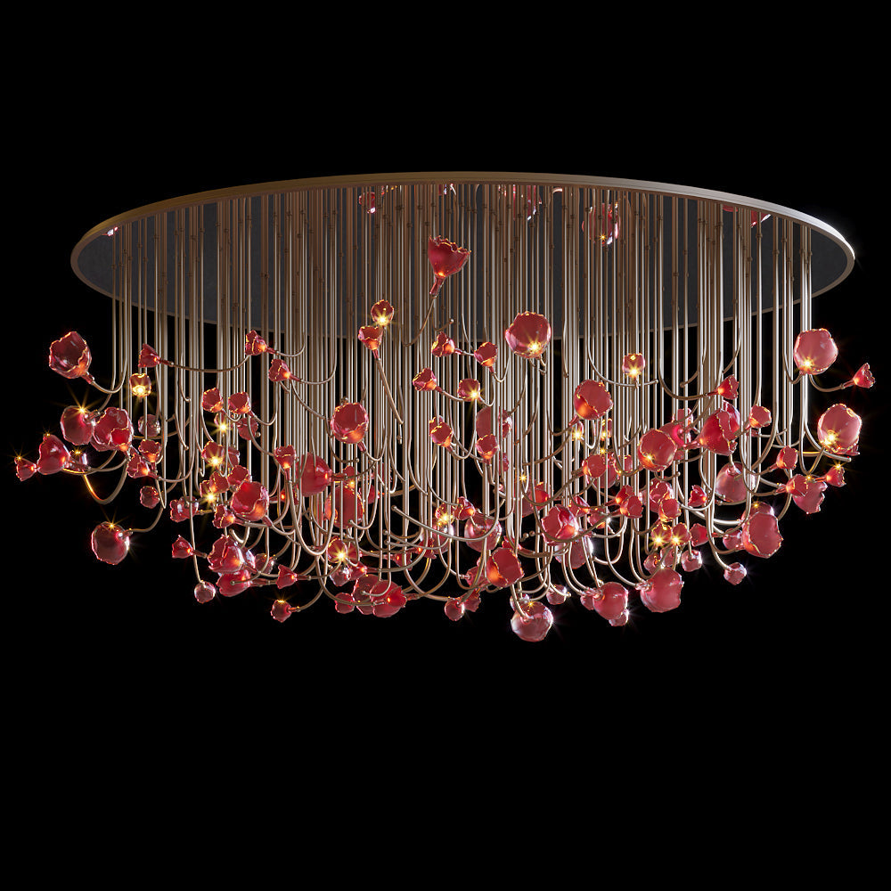 Crimson Tulip Fringe Chandelier chandelier in a tall interior