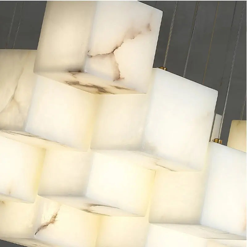White Marble LED Cube Chandelier 7/9/18/25/36 Light for high ceiling staircase and foyer lighting