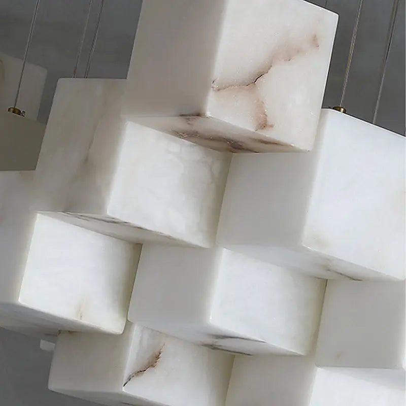 White Marble LED Cube Chandelier 7/9/18/25/36 Light for high ceiling staircase and foyer lighting