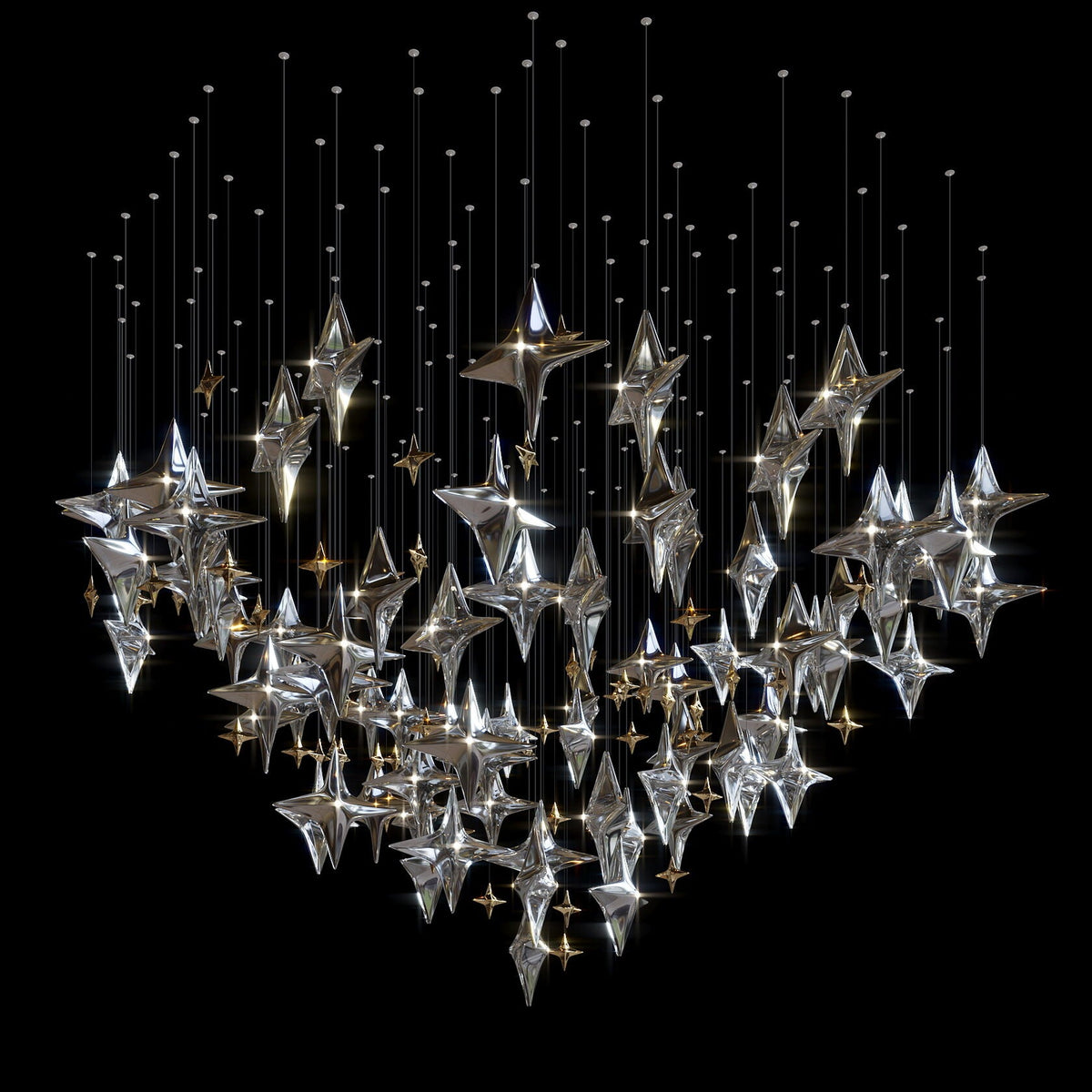 Crystal Star Constellation Chandelier chandelier in a tall interior
