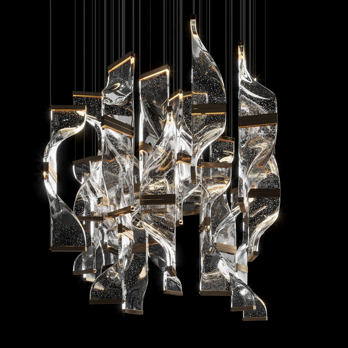 Crystal Twist Panel Chandelier chandelier in a tall interior
