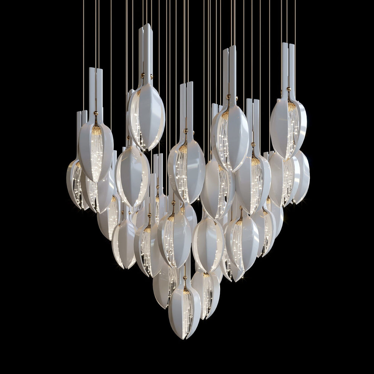 White Seed Pod Garland Chandelier chandelier in a tall interior