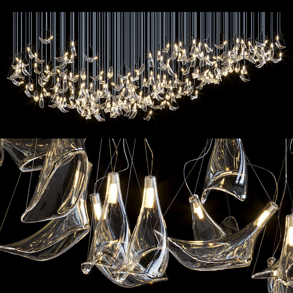 Clear Manta Cascade Chandelier chandelier in a tall interior