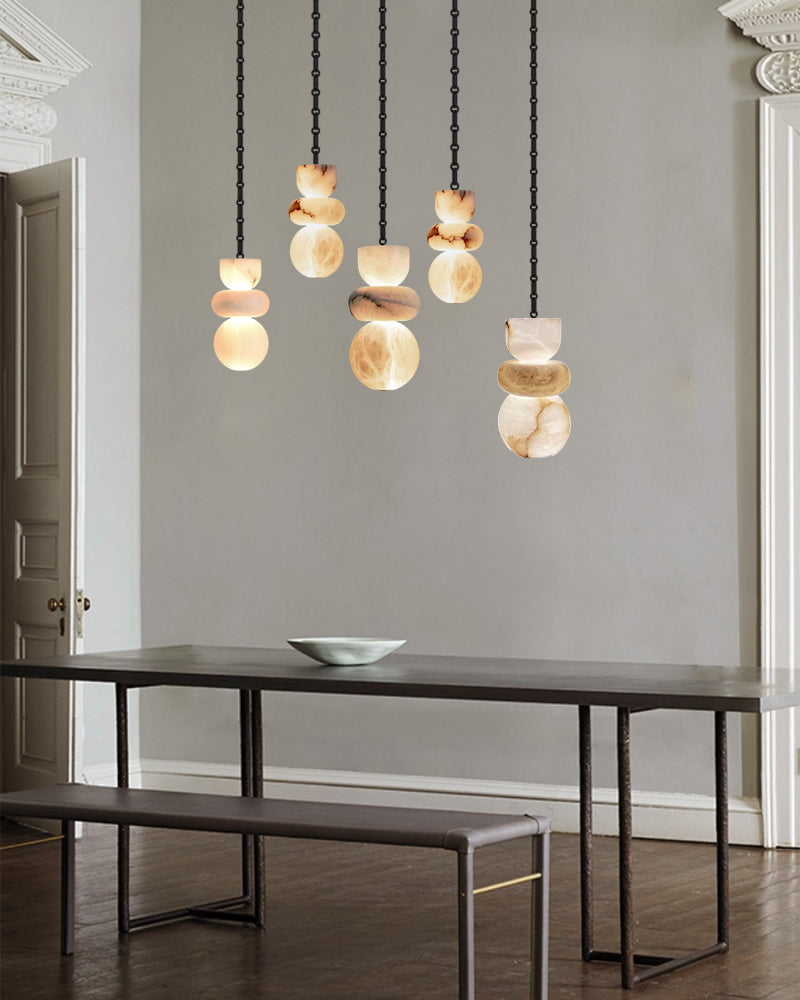 7 lights 6" Wide Multi Light LED Pendant Light Fixtures white alabaster indoor lighting
