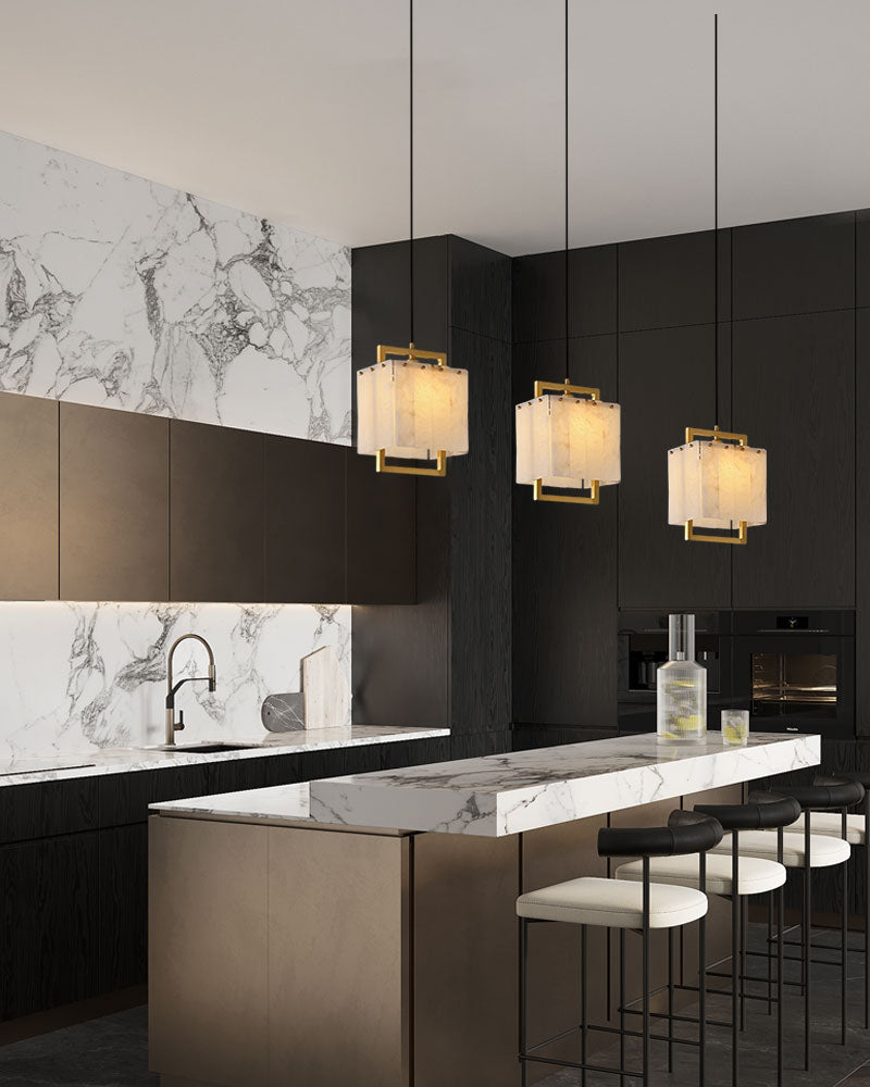 Elegant Cluster Alabaster Dome Suspension Light Lacquered Burnished Brass for hallway