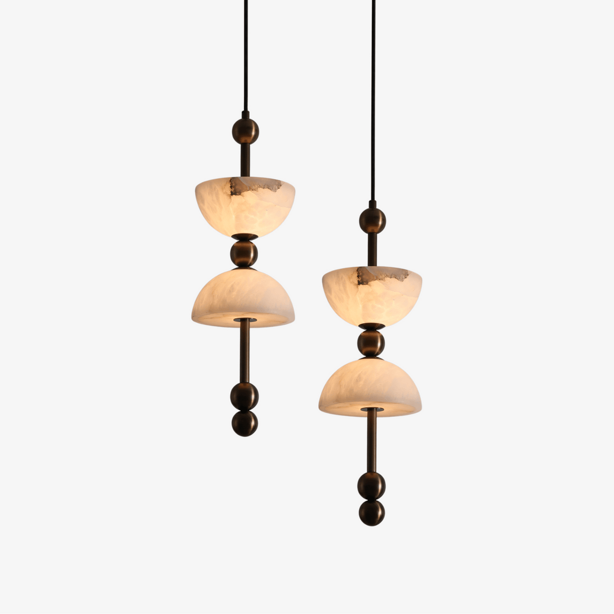 Duo Alabaster Pendant Lamp chandelier in a tall interior