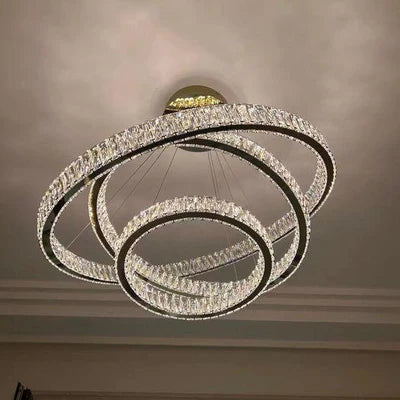 Muti-tier Crystal Ring Chandelier for High Ceiling