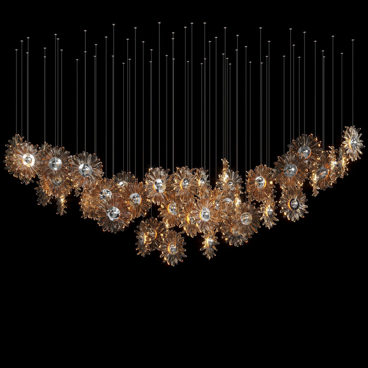 Amber Sunburst Cluster Chandelier chandelier in a tall interior