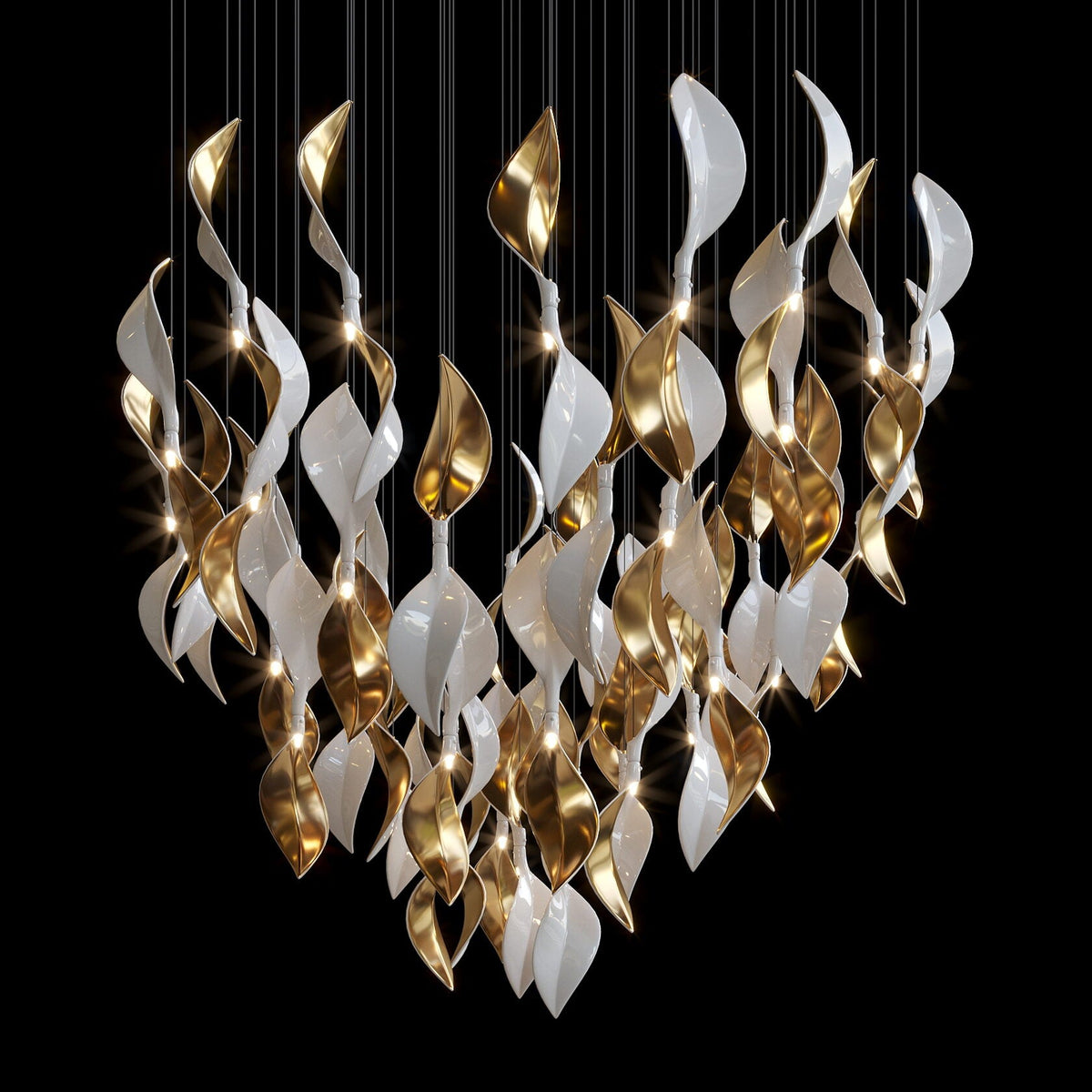 White Twist Leaf Garland Chandelier chandelier in a tall interior