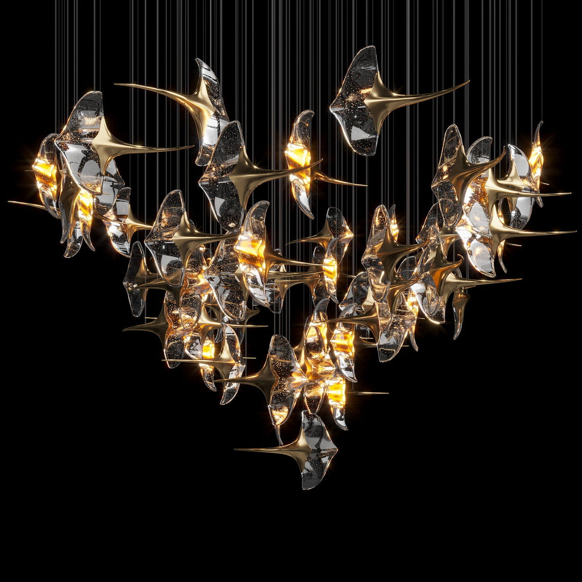 Clear Manta Cluster Chandelier chandelier in a tall interior