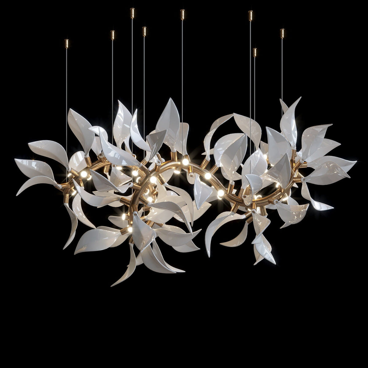 White Leaf Vine Chandelier chandelier in a tall interior