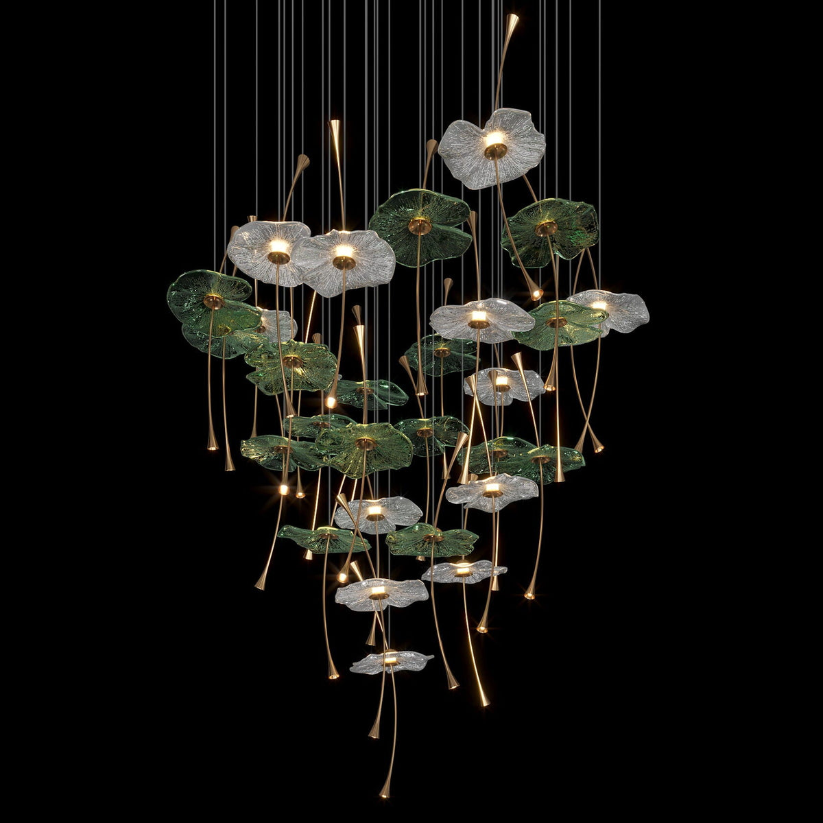 Glass Lotus Pond Chandelier chandelier in a tall interior