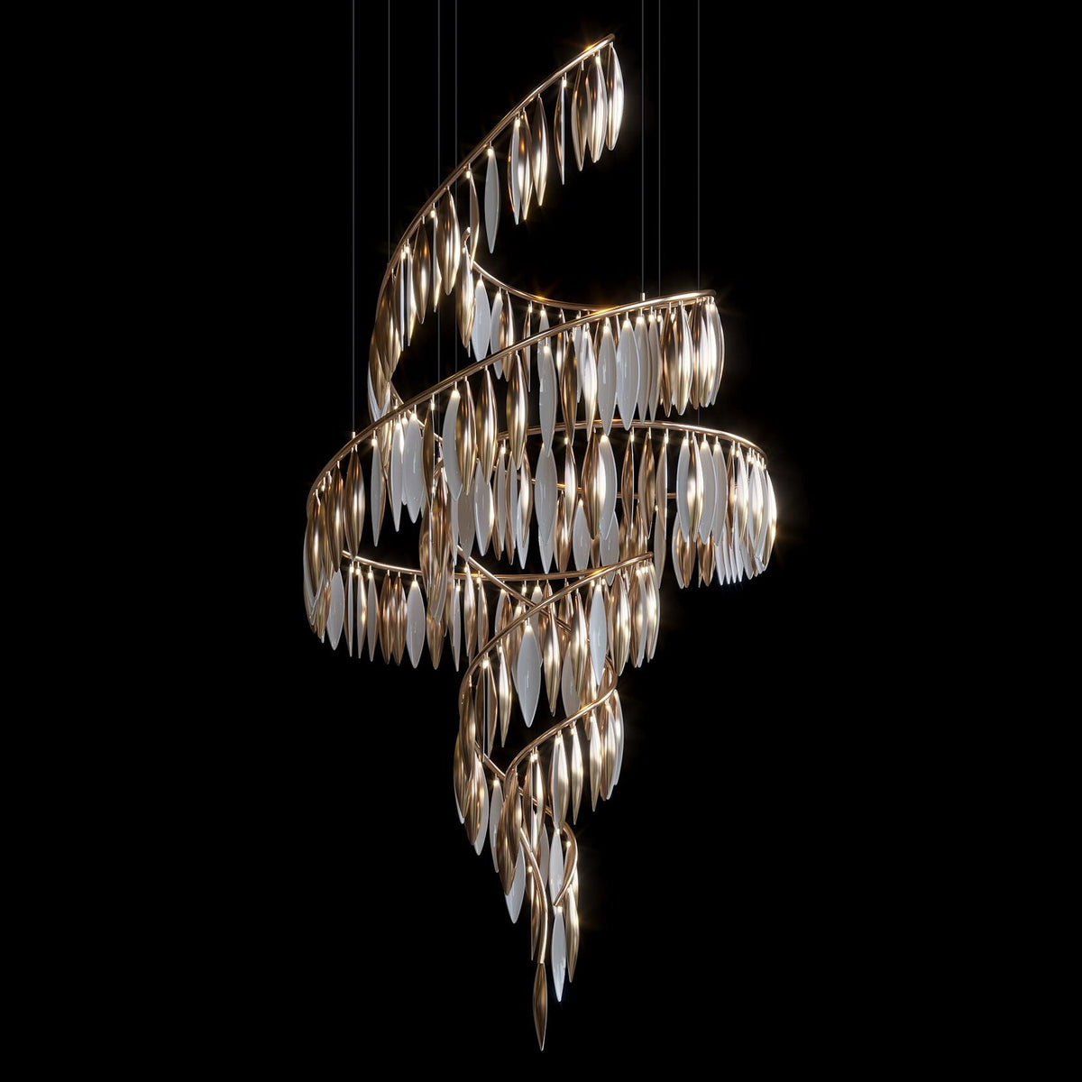 Spiral Crystal Ribbon Chandelier chandelier in a tall interior