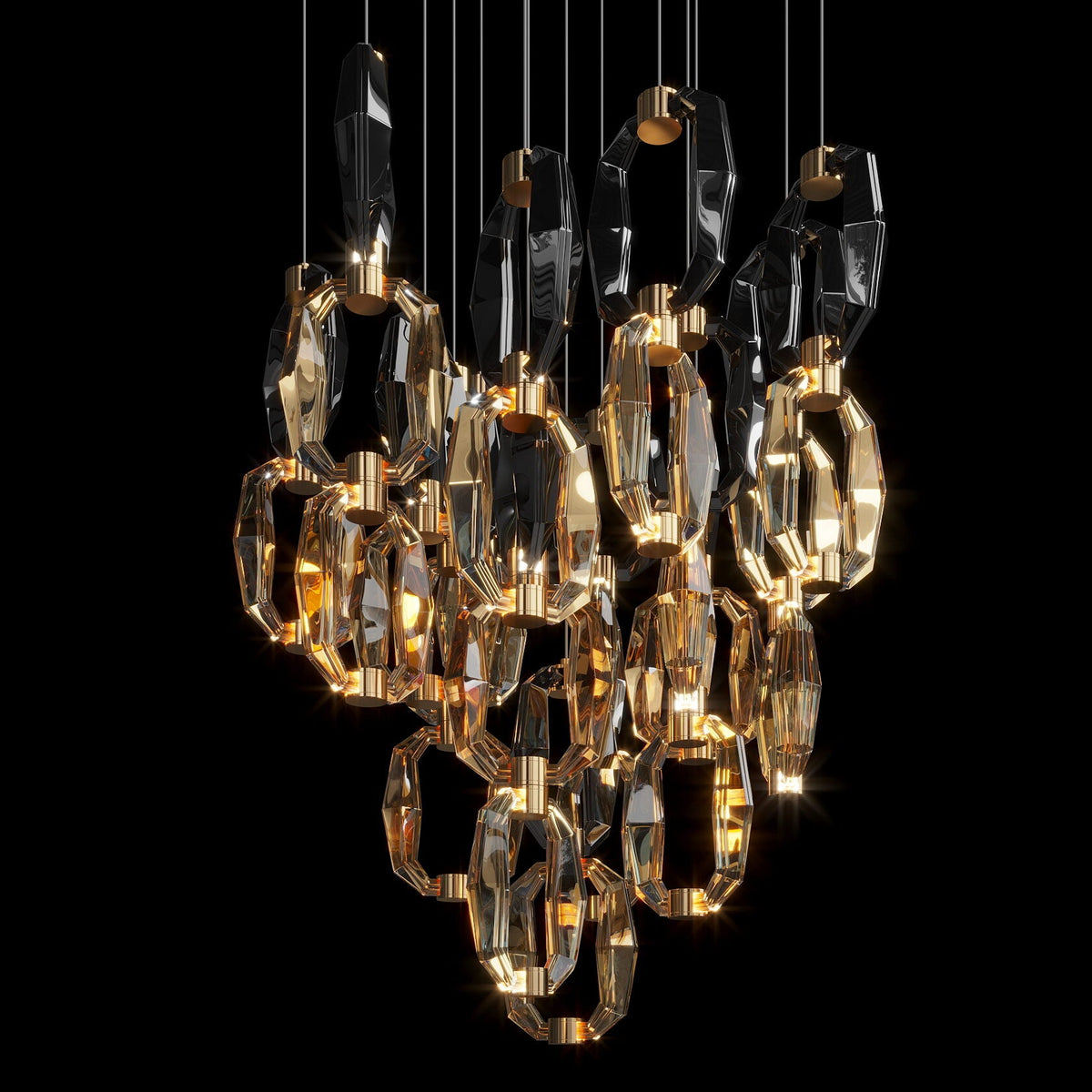 Violet Crystal Link Chandelier chandelier in a tall interior