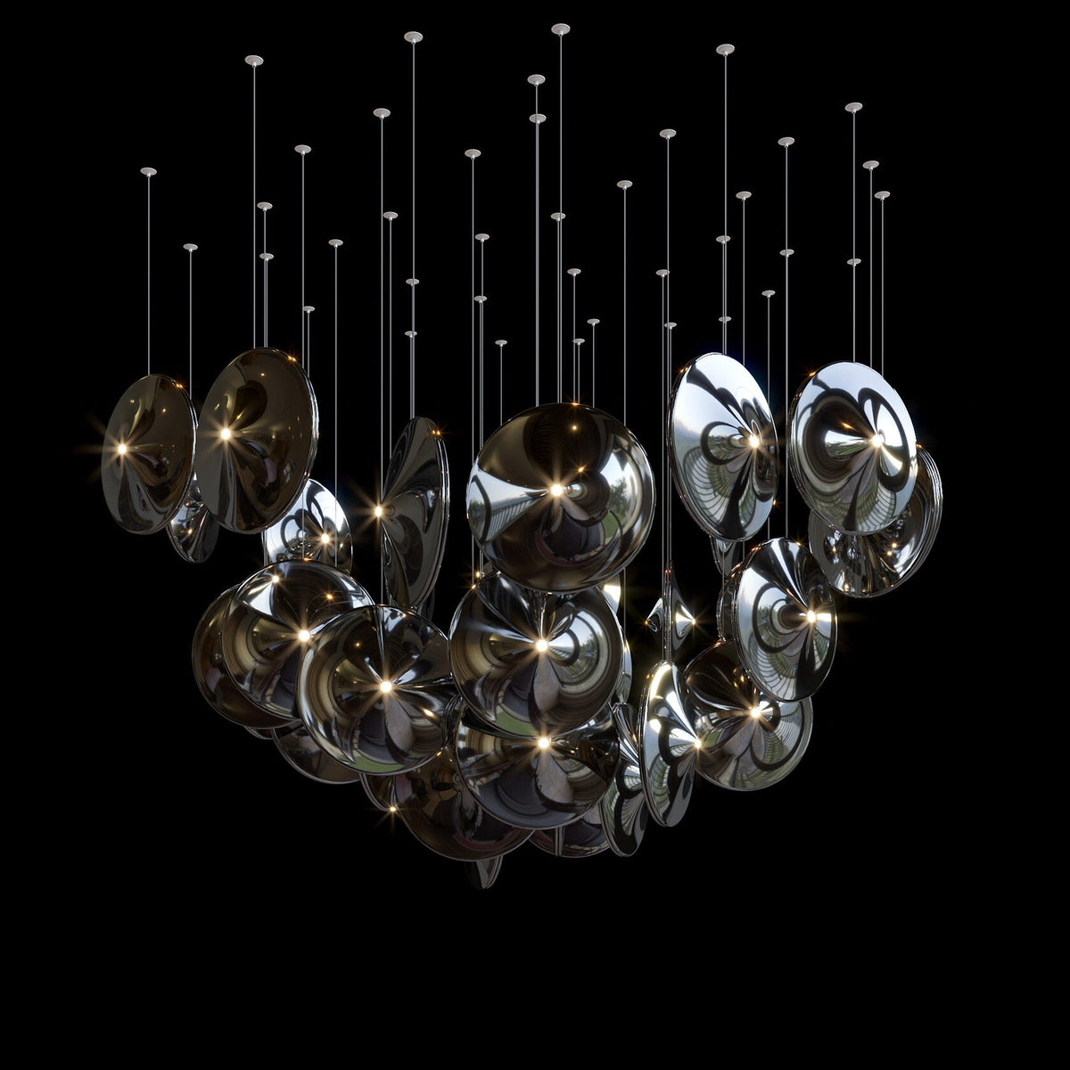 Smoke Glass Disc Cluster Chandelier chandelier in a tall interior