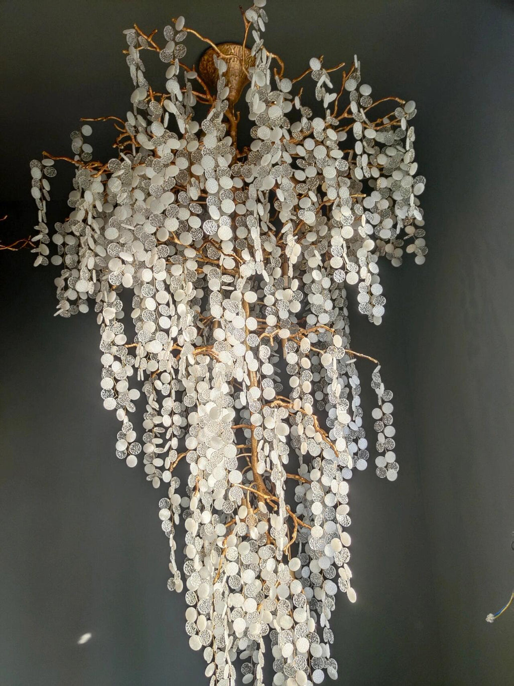 Modern Unique Artistic Flower Brass Branch Semi-flush Mount Chandelier for Living Room/ Hallway/ Entryway/ Staircase by Bling Lighting Studio