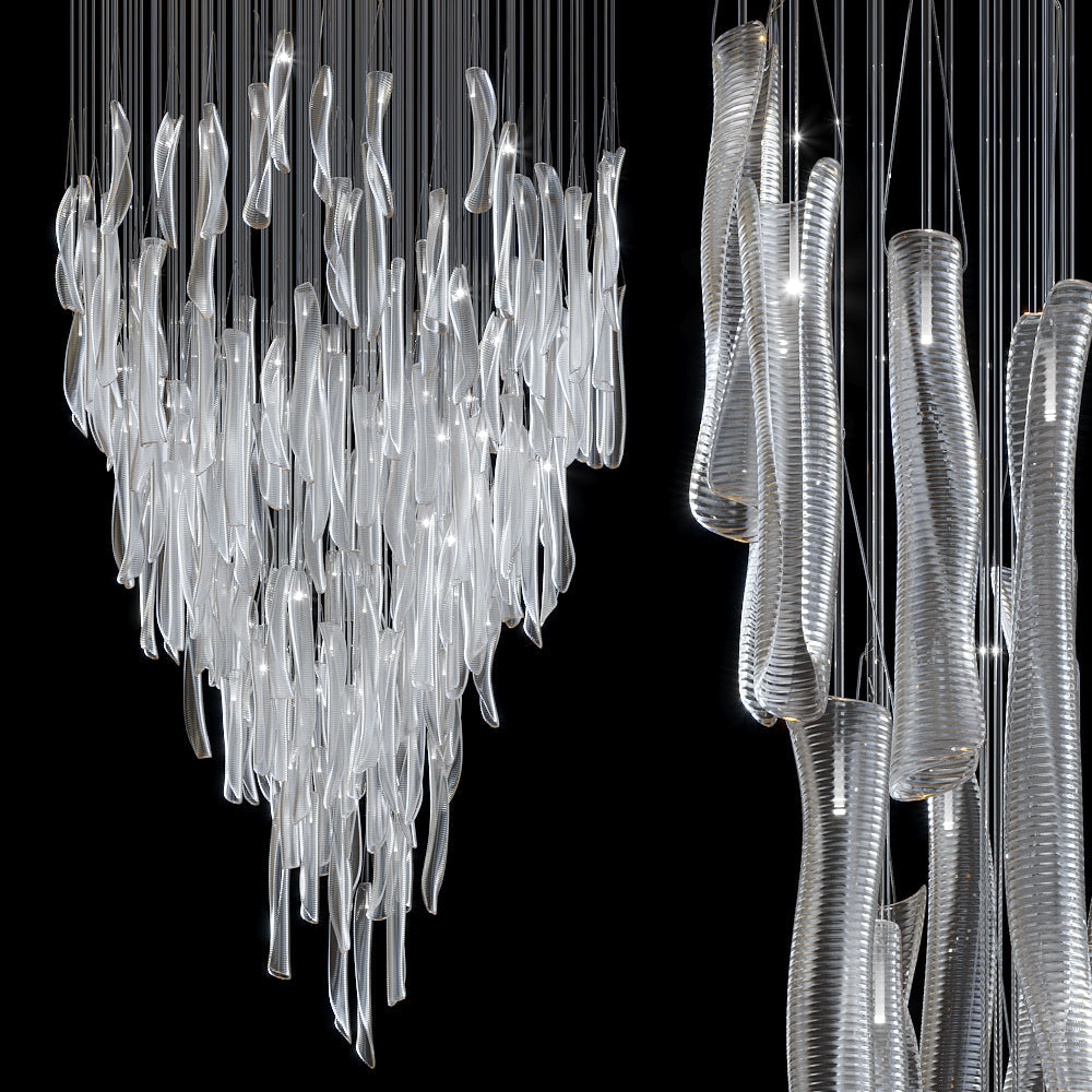 Luméa Organic Glass Tube Cluster Chandelier chandelier in a tall interior