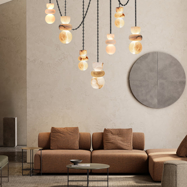 7 lights 6" Wide Multi Light LED Pendant Light Fixtures white alabaster indoor lighting