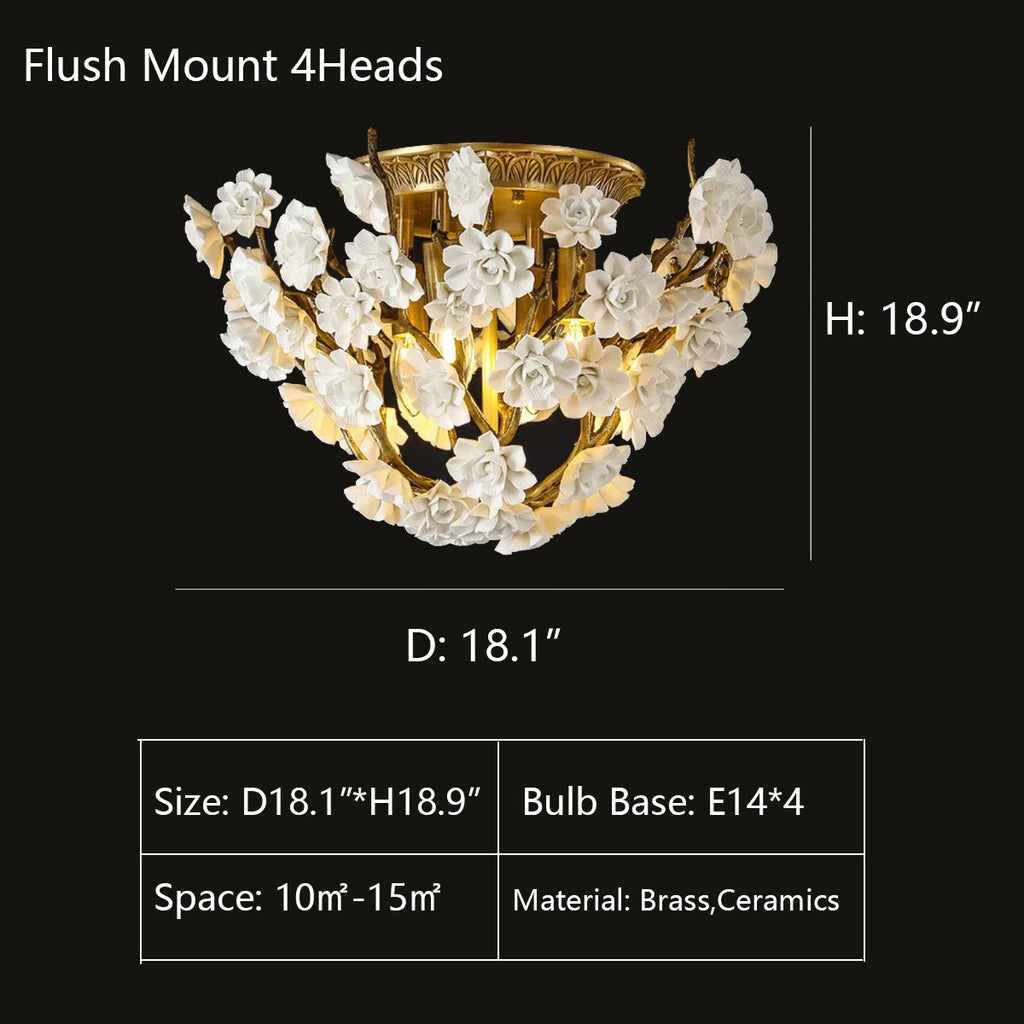 Brass and Ceramic Flower Art Chandelier Post Modern Light Luxury Style for Living and Dining Areas by Bling Lighting Studio