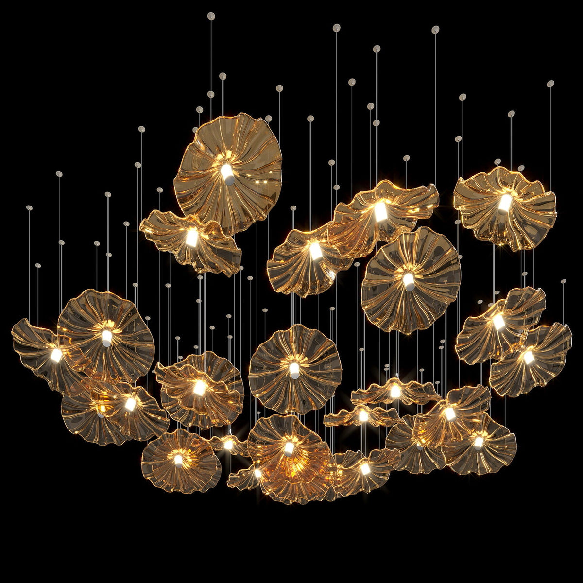 Amber Ruffle Bloom Chandelier chandelier in a tall interior