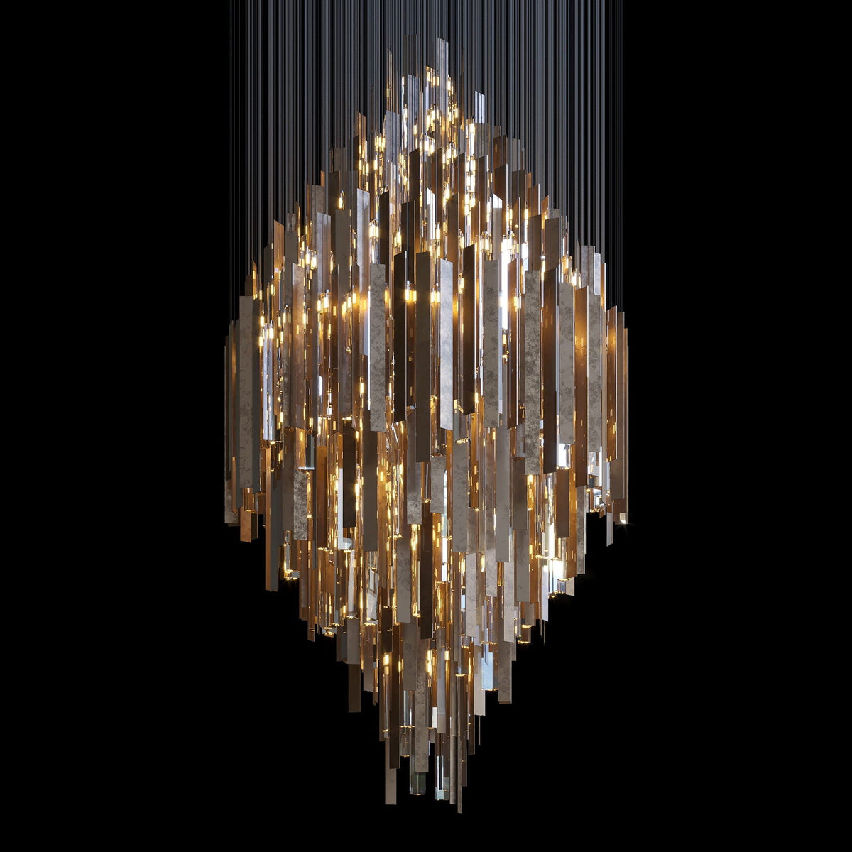Crystal Ribbon Waterfall Chandelier chandelier in a tall interior