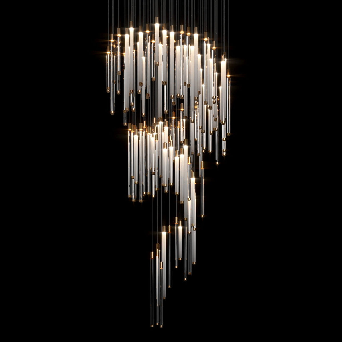 Linear Tube Rain Chandelier chandelier in a tall interior